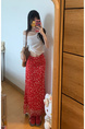 Spot French Elegant Romantic Slim Red Floral Fishtail Skirt - 2025 Summer New Tea Break Skirt