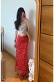 Spot French Elegant Romantic Slim Red Floral Fishtail Skirt - 2025 Summer New Tea Break Skirt