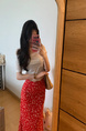 Spot French Elegant Romantic Slim Red Floral Fishtail Skirt - 2025 Summer New Tea Break Skirt