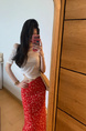 Spot French Elegant Romantic Slim Red Floral Fishtail Skirt - 2025 Summer New Tea Break Skirt