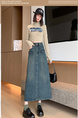 Real Shot Plus Size Women's Denim Skirt in DARK BLUE Wash Female New High Waist Retro Straight Loose A-Line Mid-Length Skirt
