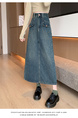 Real Shot Plus Size Women's Denim Skirt in DARK BLUE Wash Female New High Waist Retro Straight Loose A-Line Mid-Length Skirt