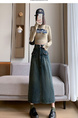 Real Shot Plus Size Women's Denim Skirt in DARK BLUE Wash Female New High Waist Retro Straight Loose A-Line Mid-Length Skirt