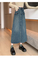 Real Shot Plus Size Women's Denim Skirt in DARK BLUE Wash Female New High Waist Retro Straight Loose A-Line Mid-Length Skirt