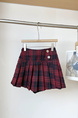 American Retro Hottie Red Plaid Pleated Skirt - Red and Black Summer Button Design College Style A-Line Skirt