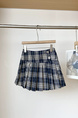 American Retro Hottie Navy Plaid Pleated Skirt - Navy and White Summer Button Design College Style A-Line Skirt