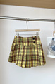 American Retro Hottie Yellow and Brown Plaid Pleated Skirt - Summer Button Design College Style A-Line Skirt