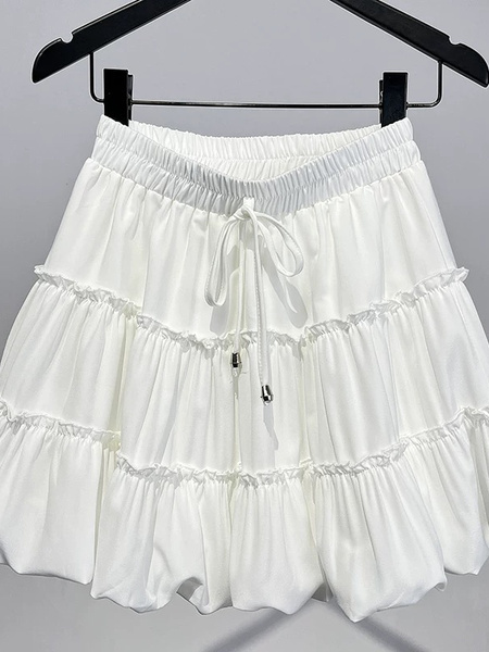 Korean Style White Super Fairy High Waist Slim A-Line Skirt - Women's Spring and Summer New Small Flower Bud Puffy Short Skirt