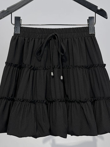 Korean Style Black Super Fairy High Waist Slim A-Line Skirt - Women's Spring and Summer New Small Flower Bud Puffy Short Skirt
