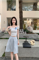 Korean Style Light Blue Super Fairy High Waist Slim A-Line Skirt - Women's Spring and Summer New Small Flower Bud Puffy Short Skirt