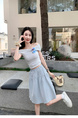 Korean Style Light Blue Super Fairy High Waist Slim A-Line Skirt - Women's Spring and Summer New Small Flower Bud Puffy Short Skirt