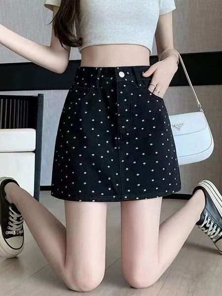 Black Polka Dot Short Skirt for Women - New Summer Style, High Waist, Slimming, Versatile A-Line Design