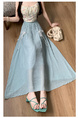 Light Blue Real Shot Spot Skirt for Women - Cotton and Linen, New Style Ruffled Cake Skirt, Long High Waist Umbrella Skirt, Fairy Mid-Length Design