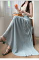 Light Blue Real Shot Spot Skirt for Women - Cotton and Linen, New Style Ruffled Cake Skirt, Long High Waist Umbrella Skirt, Fairy Mid-Length Design