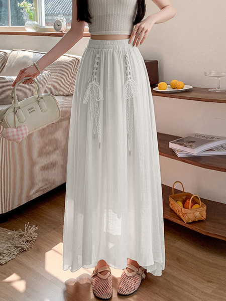 White Real Shot Spot Skirt for Women - Cotton and Linen, New Style Ruffled Cake Skirt, Long High Waist Umbrella Skirt, Fairy Mid-Length Design