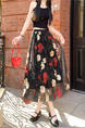 Black Floral Embroidery Long Skirt for Women - Elegant Tulle Design with Red and Pink Flowersv