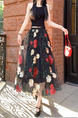 Black Floral Embroidery Long Skirt for Women - Elegant Tulle Design with Red and Pink Flowersv