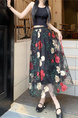 Black Floral Embroidery Long Skirt for Women - Elegant Tulle Design with Red and Pink Flowersv