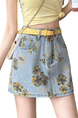Light Blue Floral Stylish Denim Shorts Skirt for Women - Summer Trend 2025