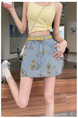 Light Blue Floral Stylish Denim Shorts Skirt for Women - Summer Trend 2025