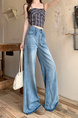 New Light Blue Jeans for Women - Loose Design Retro Washed Slightly Flared Mop Pants