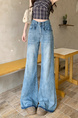 New Light Blue Jeans for Women - Loose Design Retro Washed Slightly Flared Mop Pants