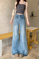 New Light Blue Jeans for Women - Loose Design Retro Washed Slightly Flared Mop Pants