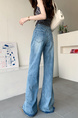 New Light Blue Jeans for Women - Loose Design Retro Washed Slightly Flared Mop Pants