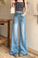 New Light Blue Jeans for Women - Loose Design Retro Washed Slightly Flared Mop Pants