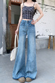 New Light Blue Jeans for Women - Loose Design Retro Washed Slightly Flared Mop Pants