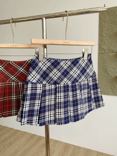 Temperament Blue Plaid Pleated Short Skirt Women's Spring and Summer New Korean Style College Style Age-Reducing High Waist Anti-Exposure Skirt