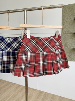 Temperament Red Plaid Pleated Short Skirt Women's Spring and Summer New Korean Style College Style Age-Reducing High Waist Anti-Exposure Skirt