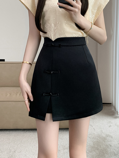 In Stock New Black Chinese Style Retro A-Line Skirt Women's 2025 Spring/Summer New Type Hip Skirt Ethnic Style Short Skirt Women
