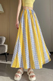 Real Shot French Style Yellow and Blue Color Contrast Patchwork Plaid Skirt Women's Summer A-Line Umbrella Skirt High Waist Slimming