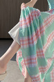 Real Shot French Style Mint Green and Pink Color Contrast Patchwork Plaid Skirt Women's Summer A-Line Umbrella Skirt High Waist Slimming