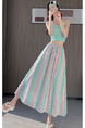 Real Shot French Style Mint Green and Pink Color Contrast Patchwork Plaid Skirt Women's Summer A-Line Umbrella Skirt High Waist Slimming