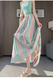 Real Shot French Style Mint Green and Pink Color Contrast Patchwork Plaid Skirt Women's Summer A-Line Umbrella Skirt High Waist Slimming