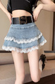 Denim Skirt Women's Summer Light Blue Lace Denim Skirt Puffy Skirt Cake Dress A-Line Skirt
