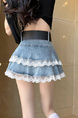 Denim Skirt Women's Summer Light Blue Lace Denim Skirt Puffy Skirt Cake Dress A-Line Skirt