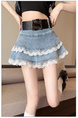 Denim Skirt Women's Summer Light Blue Lace Denim Skirt Puffy Skirt Cake Dress A-Line Skirt