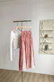 Summer New Design Niche Red and White Lace Splicing Plaid Mid-Length Skirt Temperament Versatile Slim A-Line Skirt for Women