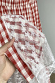 Summer New Design Niche Red and White Lace Splicing Plaid Mid-Length Skirt Temperament Versatile Slim A-Line Skirt for Women