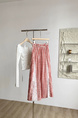 Summer New Design Niche Red and White Lace Splicing Plaid Mid-Length Skirt Temperament Versatile Slim A-Line Skirt for Women