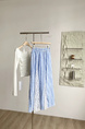 Summer New Design Niche Light Blue and White Lace Splicing Plaid Mid-Length Skirt Temperament Versatile Slim A-Line Skirt for Women