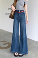 Real Shot Cost-Effective Light Blue Straight Micro Elastic Denim Trousers Female Waist First Two Buttons Retro Washed Wide Leg Mop Pants