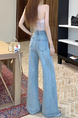 Real Shot Cost-Effective Light Blue Straight Micro Elastic Denim Trousers Female Waist First Two Buttons Retro Washed Wide Leg Mop Pants