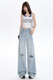 American Retro Ripped Cool Jeans Women's Summer New Versatile High Waist Wide Leg Small Mop Pants in Light Blue