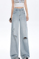 American Retro Ripped Cool Jeans Women's Summer New Versatile High Waist Wide Leg Small Mop Pants in Light Blue