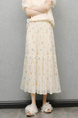 Fu Literary Temperament Printed Fairy Mesh Skirt in Cream