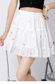 White Sweet Embroidery Flower Lace Skirt with Colorful Floral Embroidery - Women's Summer High Waist Versatile Anti-Exposure A-Line Cake Skirt